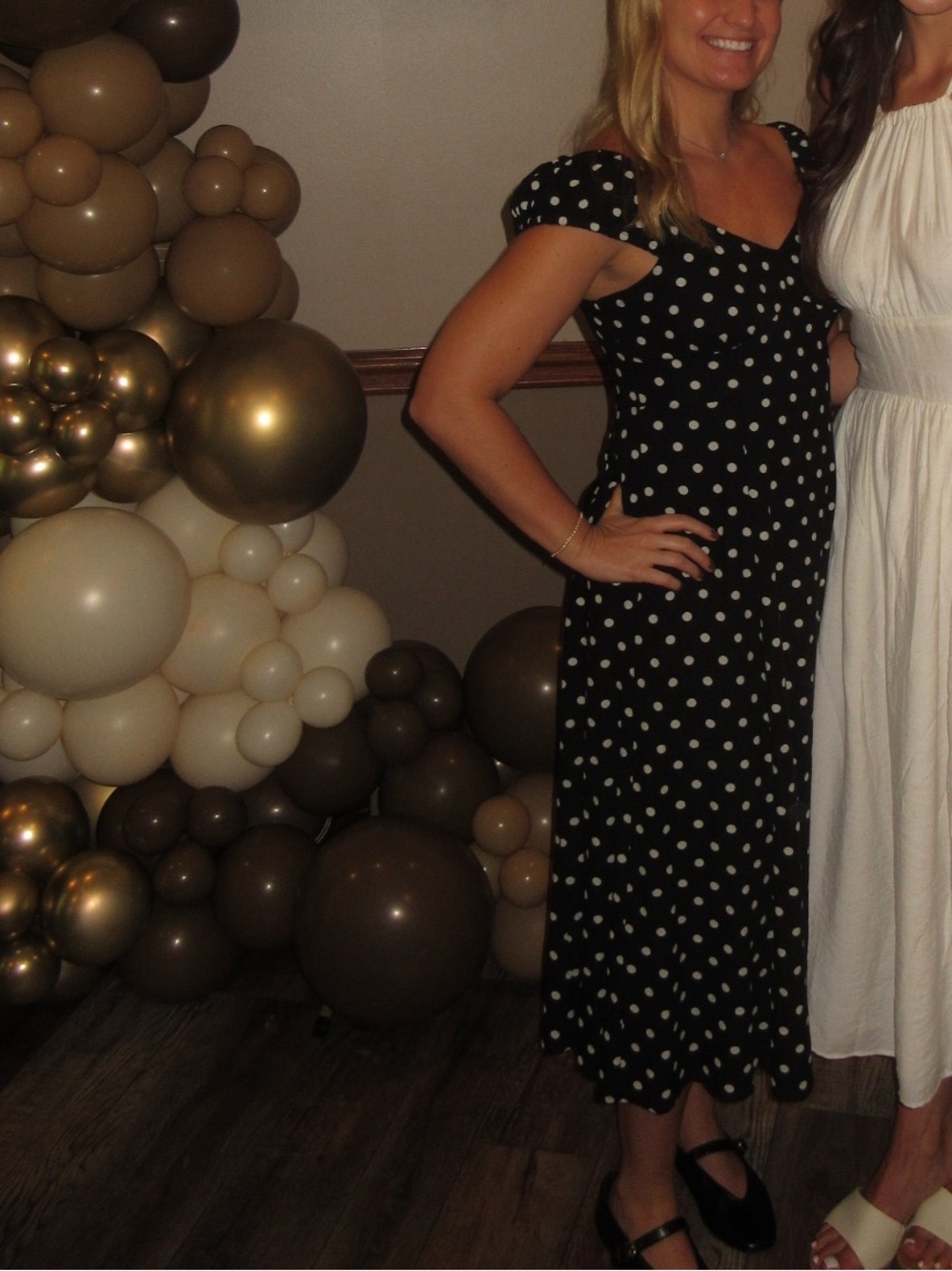 Old Navy Black Polka Dot Midi Dress with Cap Sleeves